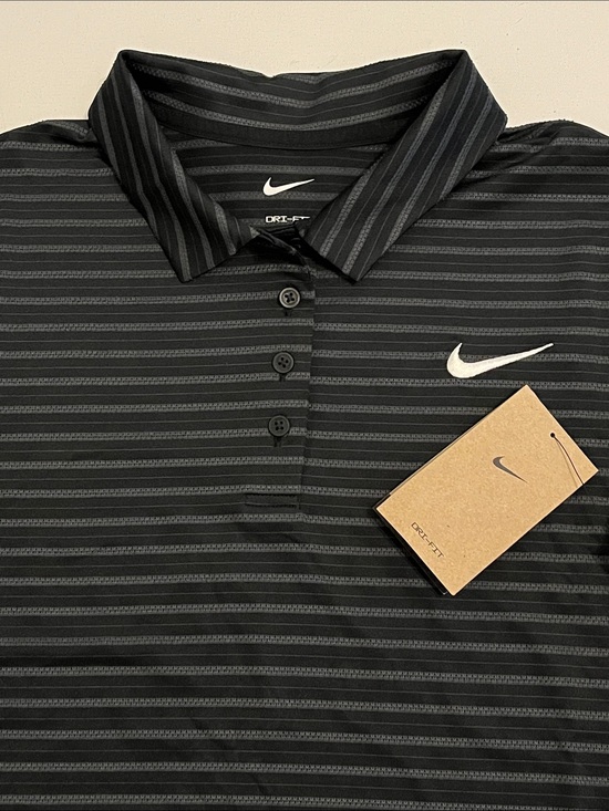 Nike Tops - Nike Golf Polo Women's L Short Sleeve Textured Stripe Black Gray Light $70